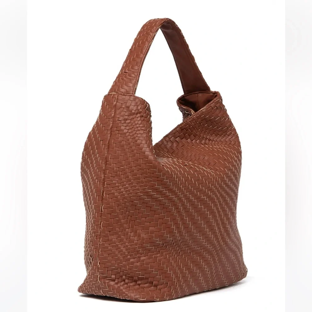 Deux Lux Bond Hobo Shoulder Bag Woven Leather Honey Brown Large Tote - Picture 3 of 12